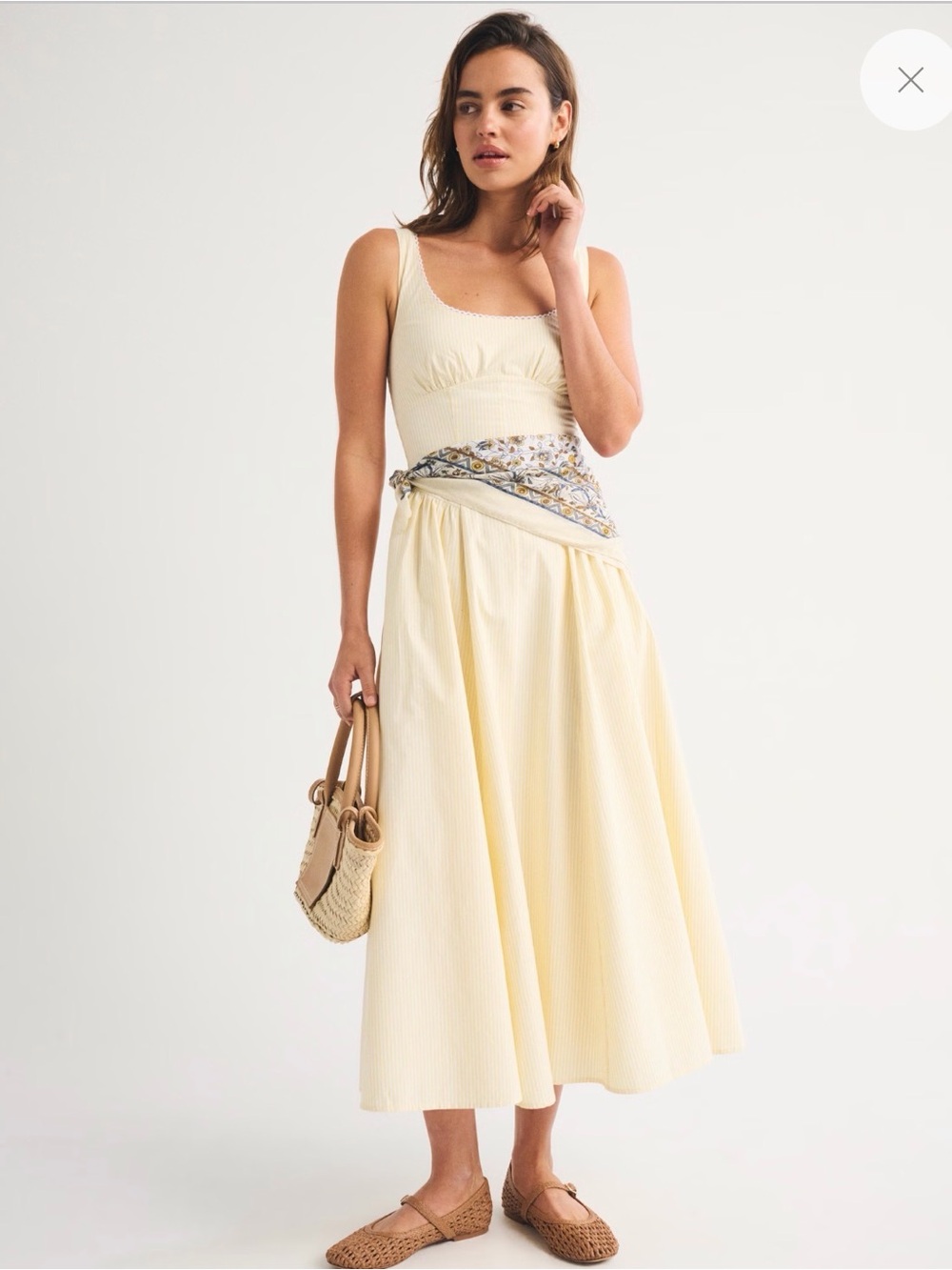 NWT | Abercrombie & Fitch Cream and Pale Yellow Striped Midi Dress | Small